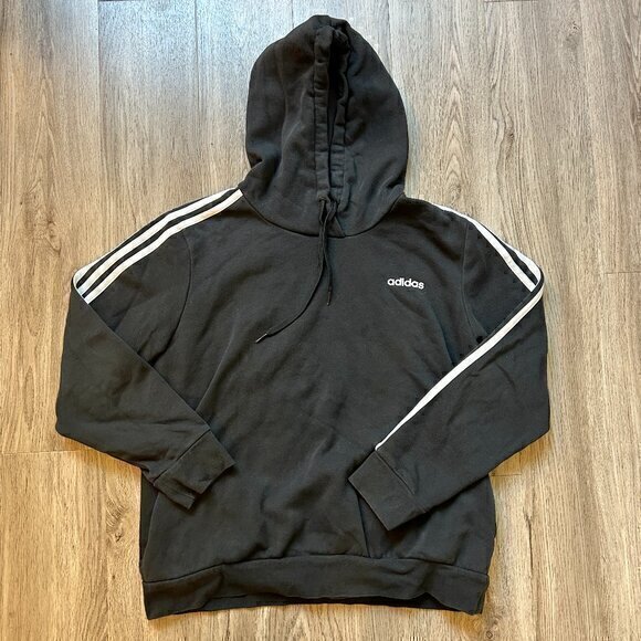 adidas Tops - Adidas Women's 3 Stripe Black Fleece Hoodie Pullover Size XL